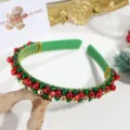 Detalle de diadema de campana de Navidad, con cuentas rojas verdes y doradas, accesorio para el cabello. - Estilo de Campana Clásico / Verde