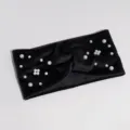 Velvet pearl headband detail view showing soft fabric and elegant white bead decoration. - Pearl Black