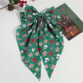 Pinza de pelo con lazo a cuadros verdes de Navidad con estampado de muneco de nieve. - Verde
