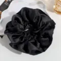 Oversized black glossy hair scrunchie elegant shiny fabric ponytail holder accessory. - Bright Large Style / Solid Black