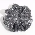 Grey velvet hair scrunchie detail view with sparkling silver sequins for elegant styling. - Grey Sequin