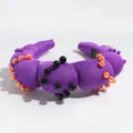Purple sponge padded headband with colorful pearl beads, fun party hair accessory for women. - Purple