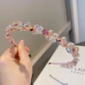 Cerchietto rosa in cristallo fiori doppio strato strass lucido accessorio capelli donna - Rosa Strato Singolo Bordo in Pelle