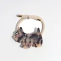 Detailed view of cute tortoise shell dog hair tie, sparkling rhinestones, elegant hair accessory. - Beige Black Dog