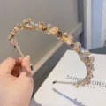 Cerchietto con perle di cristallo strass lussuoso accessorio per capelli brillanti donna - Champagne Strato Singolo Bordo in Pelle
