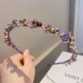 Cerchietto per capelli con strass di cristallo doppio viola elegante accessorio per donna - Fucsia Strato Singolo Bordo in Pelle