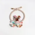 Cute colorful marble acrylic bear hair tie with beige elastic band and metallic tips. - Brown Pink White Bear