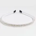 Elegant white crystal rhinestone headband detailed view sparkling hair accessory for women. - White
