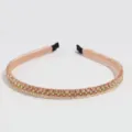 Close-up detail of champagne rhinestone beaded hair hoop crystal headband accessory - Champagne