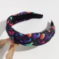 Cerchietto annodato di Halloween, fascia per capelli in tessuto stampato teschi zucche colorate. - Fantasma Multicolore Nero