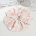 Sweet floral embroidered scrunchie detail view, elegant hair accessory for daily styling. - Pink Eyelet Embroidery