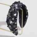 Halloween spider web knotted headband with sparkling rhinestones, chic hair accessories. - Spider Web Black