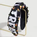 Halloween wide knotted headband with rhinestones and fashion print for women daily party wear. - Mea Culpa Black White