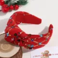 Rode fluwelen haarband met pailletten en knoop voor kerstfeest, feestelijk haaraccessoire. - Brede Knoop Stijl / Fluweel Ruit Pailletten Rood