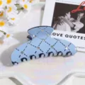 Blue rhinestone hair claw clip, elegant geometric quilted design hair accessory for styling. - Plaid Blue