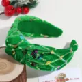 Groene fluwelen haarband met kleurrijke pailletten, perfect voor de kerstfeestjes. - Brede Knoop Stijl / Fluweel Ruit Pailletten Groen