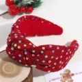 Diadema con nudo de purpurina roja y detalles de lentejuelas de colores para fiesta navideña - Estilo Ancho Anudado / Flor Pequeña Rojo