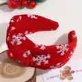 Diadema de terciopelo rojo con nudo y copos de nieve de lentejuelas para navidad. - Estilo Ancho Anudado / Copo de Nieve Lentejuelas Rojo