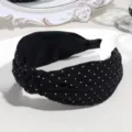 Fashionable black white polka dot knotted headband, minimalist wide hoop accessory - Knotted Polka Dot Style / Black