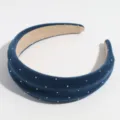 Elegante brede fluwelen gewatteerde haarband voor vrouwen, vaste kleur strass haarhoop accessoires - Blauw Strass / 4.50cm