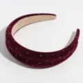 Wijnrode fluwelen strass haarband brede spons haarhoepel elegante herfst winter haaraccessoire - Wijnroode Strass Stijl / 4.50cm