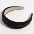 Bruine fluwelen strass haarband voor vrouwen, dikke gevoerde brede haarhoop haaraccessoires - Bruin met Strass / 4.50cm