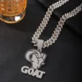Collana con catena cubana ghiacciata da uomo con ciondolo testa di capra gioielli hip hop - Ciondolo con Catena Cubana (Argento)