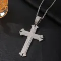Silver rhinestone cross pendant necklace hip hop style men fashion jewelry detail shot - Pendant + Twist Chain / Silver