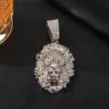 Hip hop zilver strass leeuwenkop hanger detailweergave voor heren mode sieraden - Alleen Hanger (Zonder Ketting) / Zilver