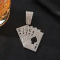 Hip hop rhinestone poker card pendant sparkling crystal spade design men necklace detail shot - Pendant Only / Silver