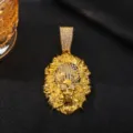 Gouden leeuwenkop hanger detail weergave, strass hip hop ketting mode sieraden accessoire - Alleen Hanger (Zonder Ketting) / Goud