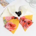 Sweet French style floral bow hair claw clip with faux pearl, elegant hair accessory for women. - Yellow