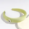 Light green satin headband with crystal heart and metal detail, elegant hair accessory for women. - Green Heart Rhinestone