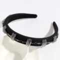 Cerchietto con perle di cristallo nero fascia per capelli larga elegante moda donna - Nero Perline di Cristallo