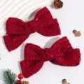 Red sequin tweed bow hair clips for women sweet princess hair styling hair accessories - Large Set of 2 / Red Sequined Tweed