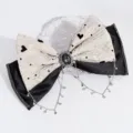 Bonito pasador de pelo con lazo, strass y cadenas de estrellas, elegante diseño bicolor. - Estilo de borla de estrella / Borla de Diamantes de Imitación Blancos