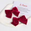 Pinza para el pelo con lazo de terciopelo rojo, horquilla elegante, accesorio de moda para mujeres. - Estilo de Lazo de Doble Capa / Rojo Terciopelo