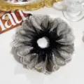 Large black silver embroidered hair scrunchie elegant vintage lace hair band ponytail holder - Black Embroidered Scrunchie