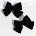 Pinza de pelo con lazo de terciopelo negro para mujer, elegante accesorio diario. - Estilo terciopelo doble capa / Negro
