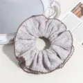 Korean style double layer knitted hair scrunchie floral pleated ponytail holder accessory - Coffee Wavy Edge