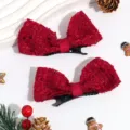 Pinza de Pelo Lazo Tweed Rojo Horquillas Lentejuelas Accesorios Cabello Mujer - Estilo de Lazo Pequeño con Lentejuelas / 2 Piezas/Juego / Rojo