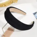 Diadema ancha de terciopelo negro aro de pelo alto moda accesorios para el cabello - Negro Texturizado Ancho