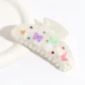 Elegante pinza de pelo de mariposa translúcida con pedrería colorida para peinados diarios. - Blanco Crema Mariposa Strass