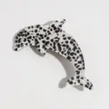 Close-up of a cute dolphin-shaped acrylic hair claw clip with a chic black and white pattern. - Dolphin / Leopard Dolphin