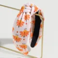 Thanksgiving turkey printed knotted headband for women, stylish holiday wide hair hoop accessory. - White Turkey
