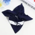 Dark blue hair scrunchie with white ruffle lace and cute bow design for sweet hair styling. - Square Deep Blue