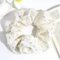 Large floral bubble gauze scrunchie detail shot, elegant lace double layer hair accessory. - Multi Layer Lace Floral