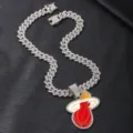 Collana con catena cubana ghiacciata con ciondolo a fiamma da basket gioielli - Ciondolo + Catena Cubana / Argento
