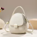 Borsa a tracolla mini bianco sporco minimalista con zip multistrato e manico. - Bianco avorio