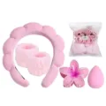 Pink spa headband wristband set hair claw clip makeup sponge cute daily beauty kit - Five-Piece Set / Bag Packaging / Pink